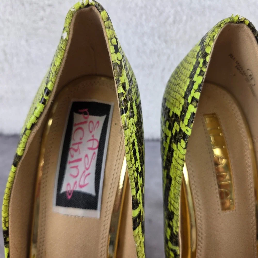 Liliana Neon Yellow Snakeskin Pointed Toe Stiletto Pumps Heels Size 8